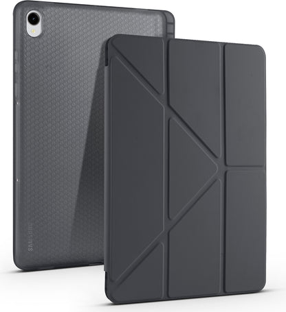 Rengareng Galaxy Tab S11 Kılıf Zore Tri Folding Kalem Bölmeli Standlı Kılıf - Siyah