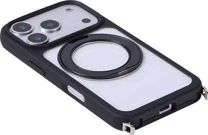 Rengareng iPhone 17 Pro Kılıf M-Safe Şarj Özellikli Standlı Mnc Piza Silikon Kapak - Siyah
