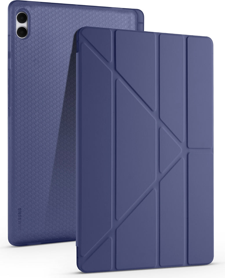 Rengareng Galaxy Tab S11 Ultra Kılıf Zore Tri Folding Kalem Bölmeli Standlı Kılıf - Lacivert