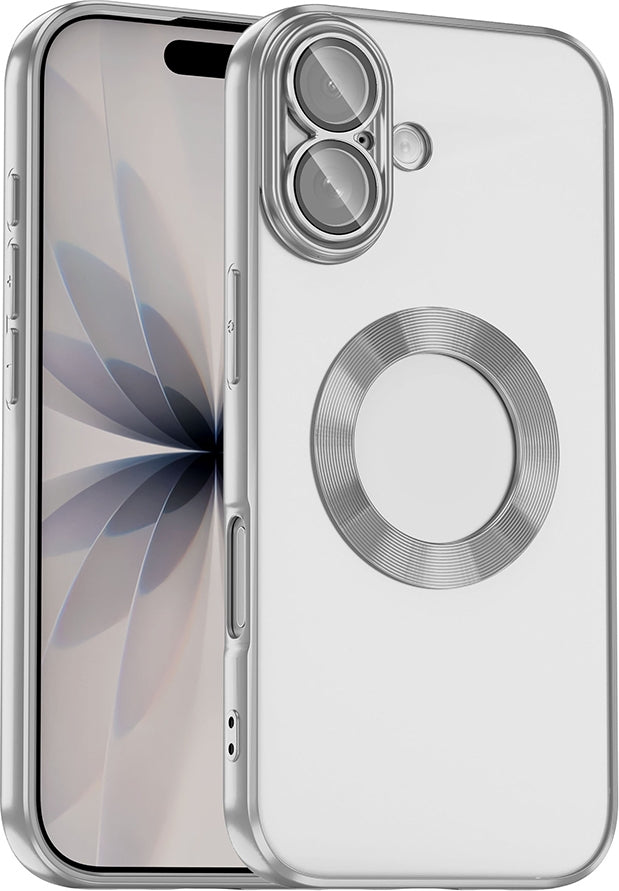 Rengareng iPhone 17 Kılıf Kamera Korumalı Logo Gösteren Zore Omega Kapak - Gümüş