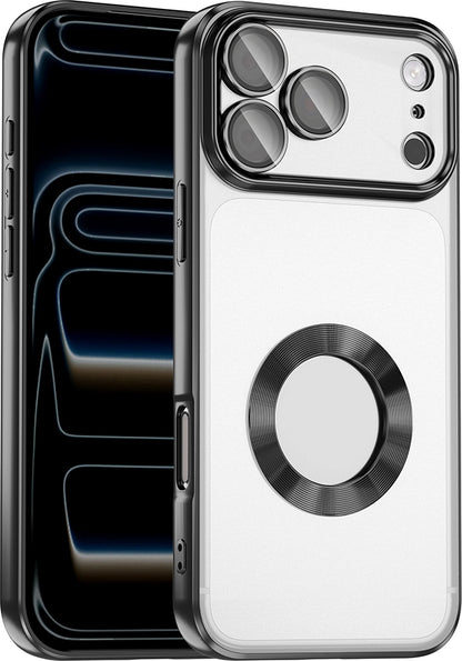 Rengareng iPhone 17 Pro Kılıf Kamera Korumalı Logo Gösteren Zore Omega Kapak - Siyah