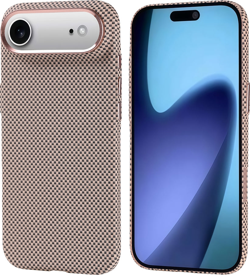 Rengareng iPhone 17 Air Kılıf M-Safe Şarj Özellikli Karbon Fiber Görünümlü Mnc Nekst Kapak - Gold
