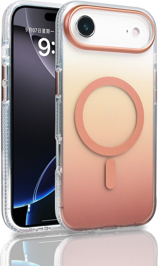 Rengareng iPhone 17 Air Kılıf M-Safe Şarj Özellikli Transparan Renk Geçişli Mnc Toros Kapak - Rose Gold
