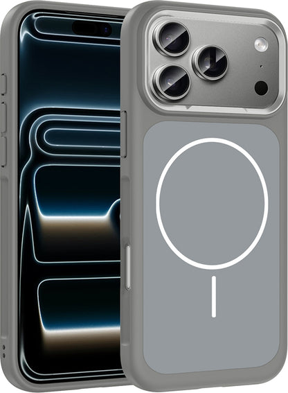 Rengareng iPhone 17 Pro Kılıf M-Safe Şarj Özellikli Metal Kamera Çerçeveli Mnc Sanremo Silikon Kapak - Gri
