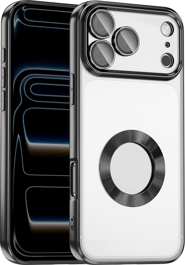 Rengareng iPhone 17 Pro Max Kılıf Kamera Korumalı Logo Gösteren Zore Omega Kapak - Siyah