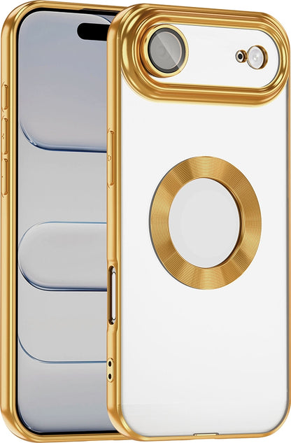 Rengareng iPhone 17 Air Kılıf Kamera Korumalı Logo Gösteren Zore Omega Kapak - Gold
