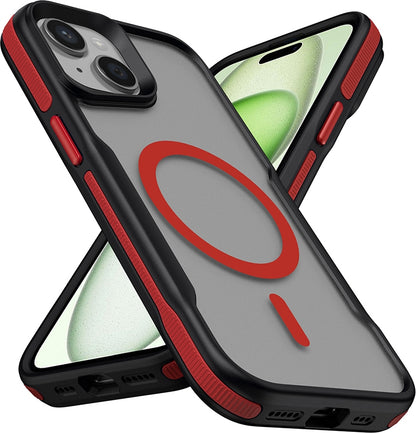 Rengareng iPhone 14 Kılıf M-Safe Şarj Özellikli Renkli Kenar Airbag Şeritli Zore Lamer Kapak - Kırmızı