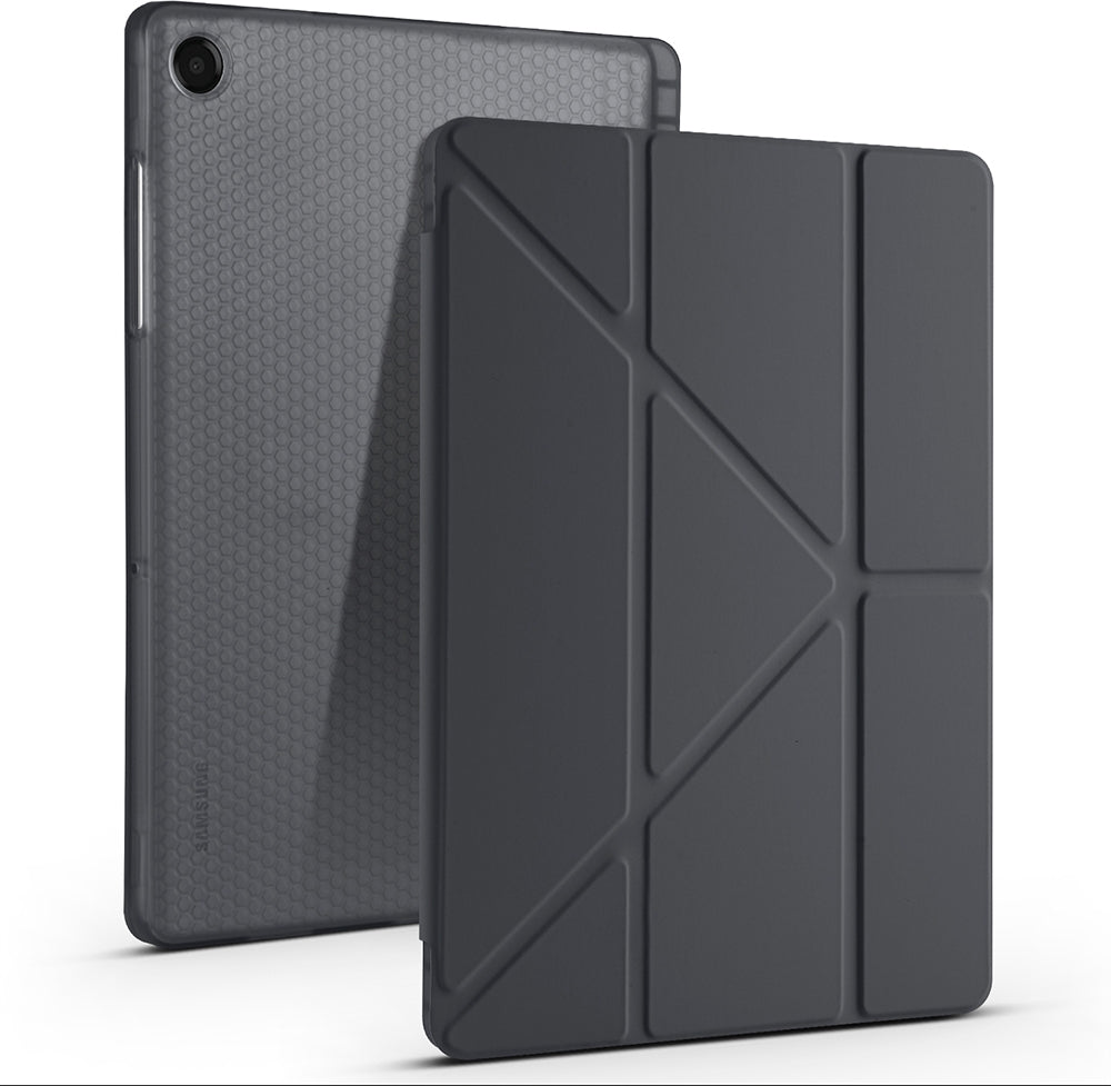 Rengareng Galaxy Tab A11 Plus Kılıf Zore Tri Folding Kalem Bölmeli Standlı Kılıf - Siyah