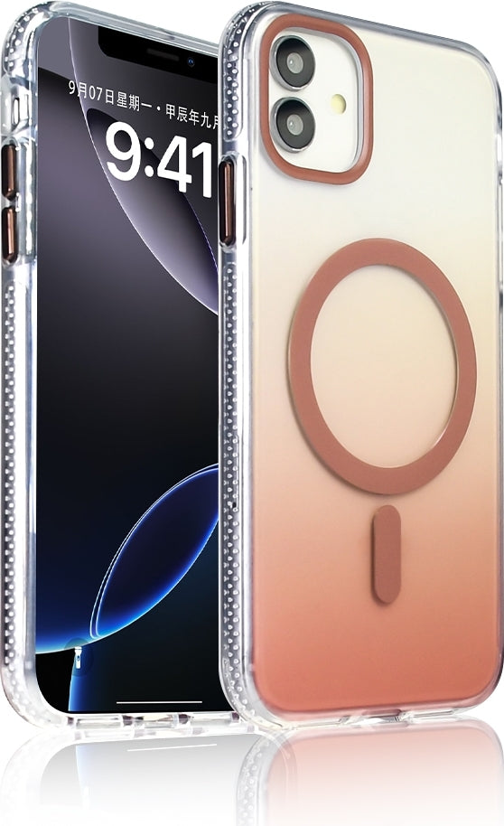 Rengareng iPhone 11 Kılıf M-Safe Şarj Özellikli Transparan Renk Geçişli Zore Toros Kapak - Rose Gold