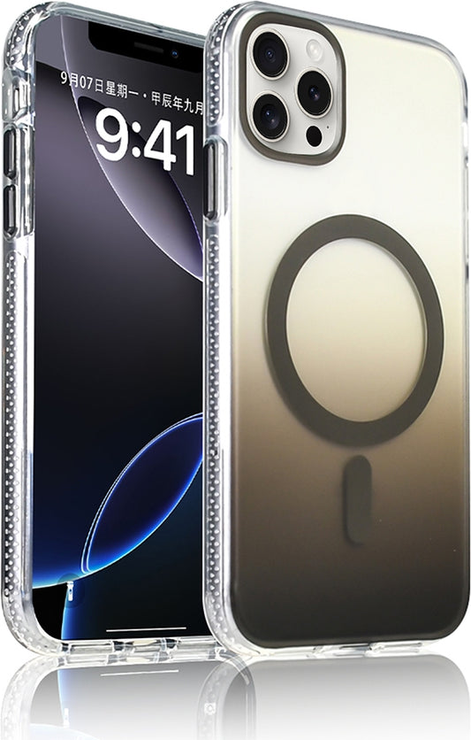 Rengareng iPhone 15 Pro Max Kılıf M-Safe Şarj Özellikli Transparan Renk Geçişli Zore Toros Kapak - Gri