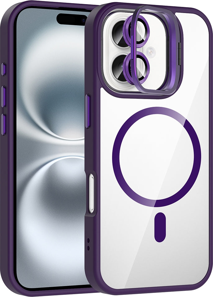 Rengareng iPhone 17 Kılıf Standlı ve Kamera Lens Hediyeli M-Safe Şarj Özellikli Zore Etro Kapak - Gri