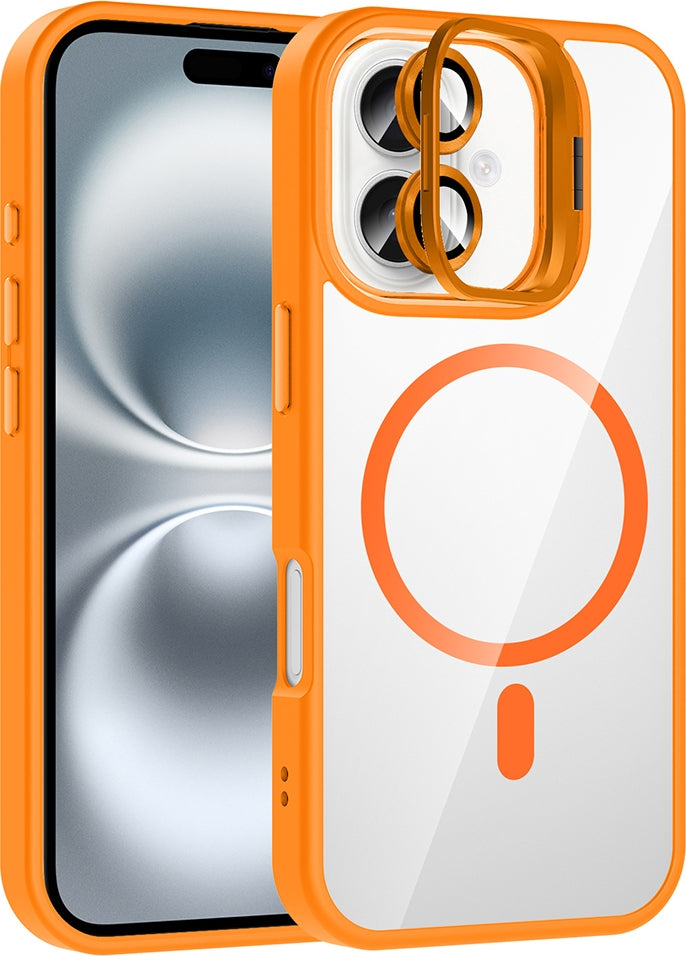 Rengareng iPhone 17 Kılıf Standlı ve Kamera Lens Hediyeli M-Safe Şarj Özellikli Zore Etro Kapak - Turuncu