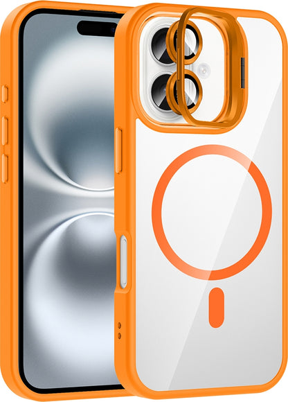 Rengareng iPhone 17 Kılıf Standlı ve Kamera Lens Hediyeli M-Safe Şarj Özellikli Zore Etro Kapak - Turuncu