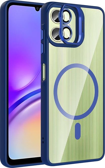 Rengareng Galaxy A07 Kılıf Standlı ve Kamera Lens Hediyeli Zore Etro Kapak - Lacivert