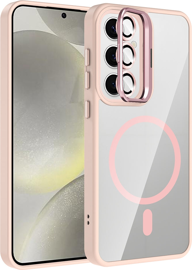 Rengareng Galaxy S25 Fe Kılıf Standlı ve Kamera Lens Hediyeli M-Safe Şarj Özellikli Zore Etro Kapak - Pembe
