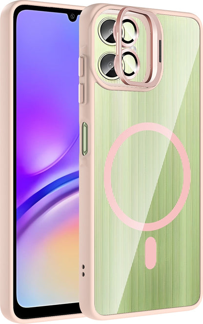 Rengareng Galaxy A07 Kılıf Standlı ve Kamera Lens Hediyeli Zore Etro Kapak - Pembe