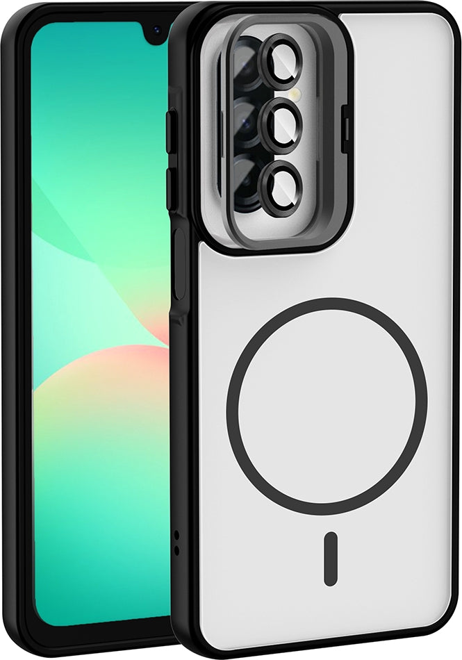 Rengareng Galaxy A17 Kılıf Standlı ve Kamera Lens Hediyeli Zore Etro Kapak - Siyah