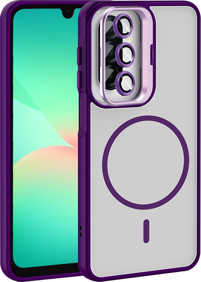 Rengareng Galaxy A17 Kılıf Standlı ve Kamera Lens Hediyeli Zore Etro Kapak - Derin Mor