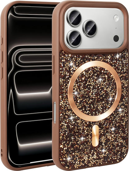 Rengareng iPhone 17 Pro Kılıf Pırlanta Tasarımlı M-Safe Şarj Özellikli Zore Mozaik Silikon Kapak - Titanyum-Gr