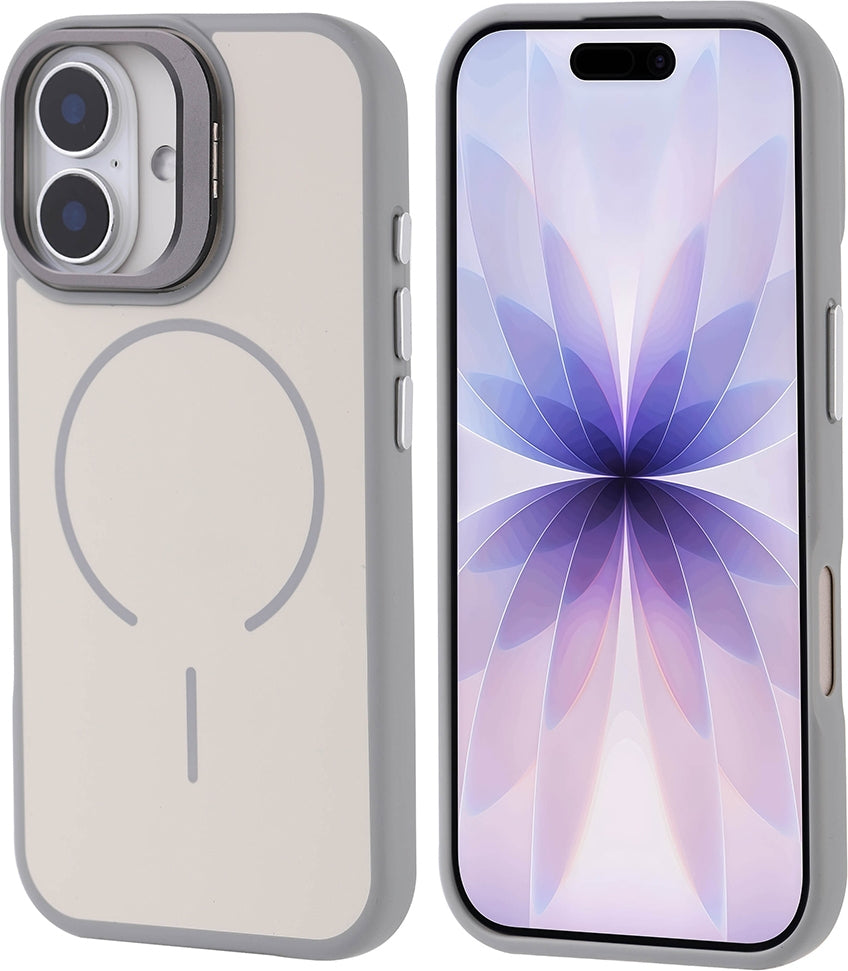 Rengareng iPhone 17 Kılıf M-Safe Şarj Özellikli Kamera Standlı Zore Notron Kapak - Gri