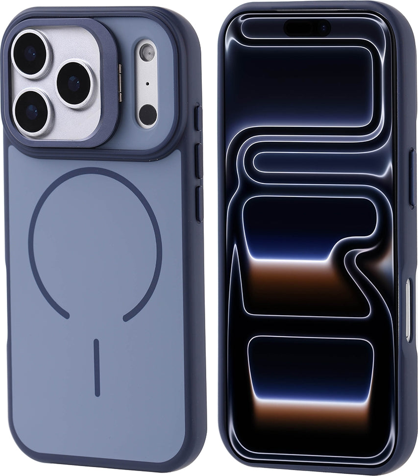 Rengareng iPhone 17 Pro Kılıf M-Safe Şarj Özellikli Kamera Standlı Zore Notron Kapak - Lacivert