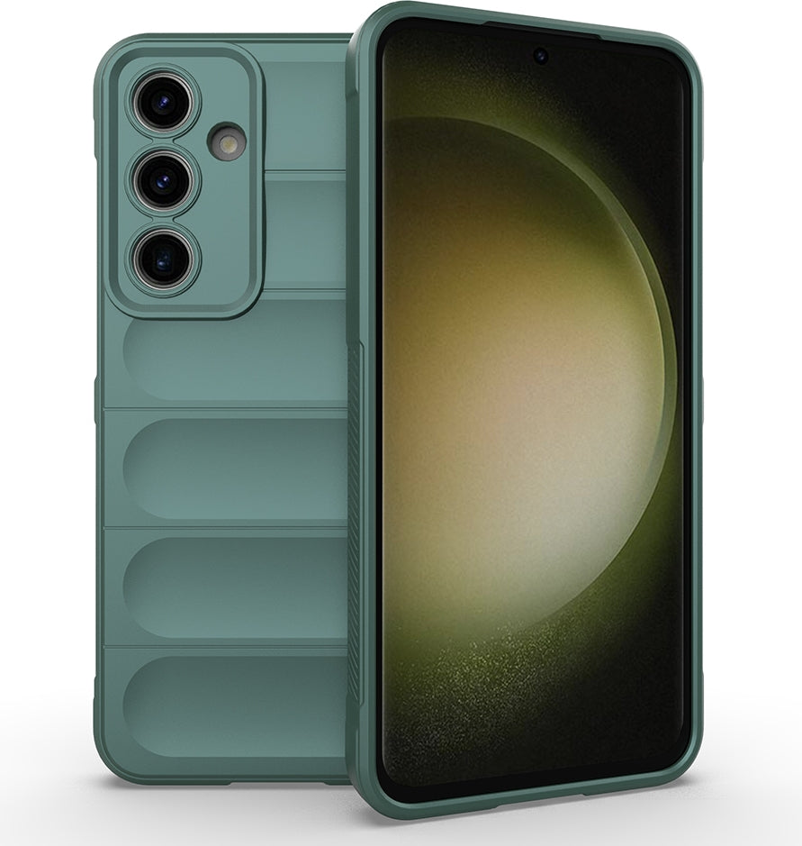 Rengareng Galaxy S25 Fe Kılıf Esnek Tpu Oyuklu Arka Yüzey Tasarımlı Mnc Etnik Silikon Kapak - Koyu Yeşil