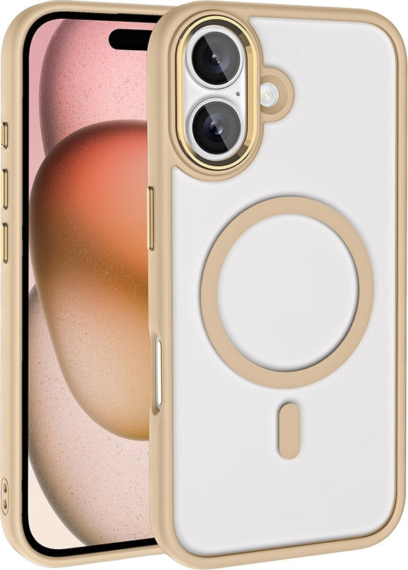 Rengareng iPhone 16 Kılıf Wireless Şarj Özellikli Zore Krom M-Safe Silikon Kapak - Rose Gold