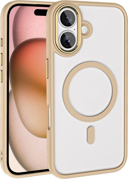 Rengareng iPhone 16 Kılıf Wireless Şarj Özellikli Zore Krom M-Safe Silikon Kapak - Rose Gold
