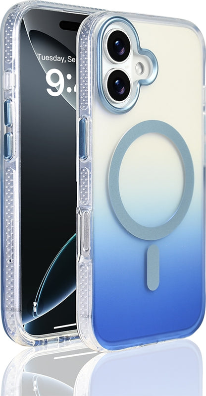Rengareng iPhone 17 Kılıf M-Safe Şarj Özellikli Transparan Renk Geçişli Mnc Toros Kapak - Mavi