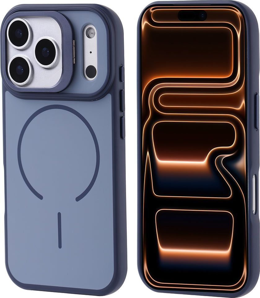 Rengareng iPhone 17 Pro Max Kılıf M-Safe Şarj Özellikli Kamera Standlı Zore Notron Kapak - Siyah