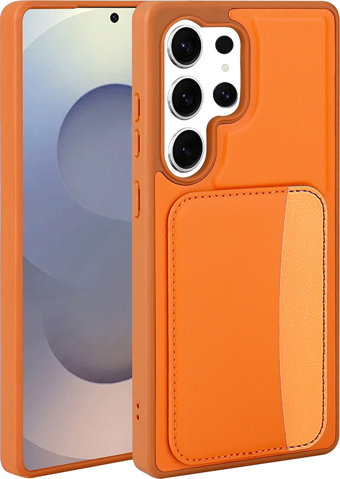 Rengareng Galaxy S24 Ultra Kılıf Kartlıklı Zore X-Kart Silikon Kapak - Turuncu