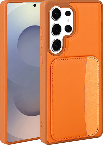 Rengareng Galaxy S24 Ultra Kılıf Kartlıklı Zore X-Kart Silikon Kapak - Turuncu