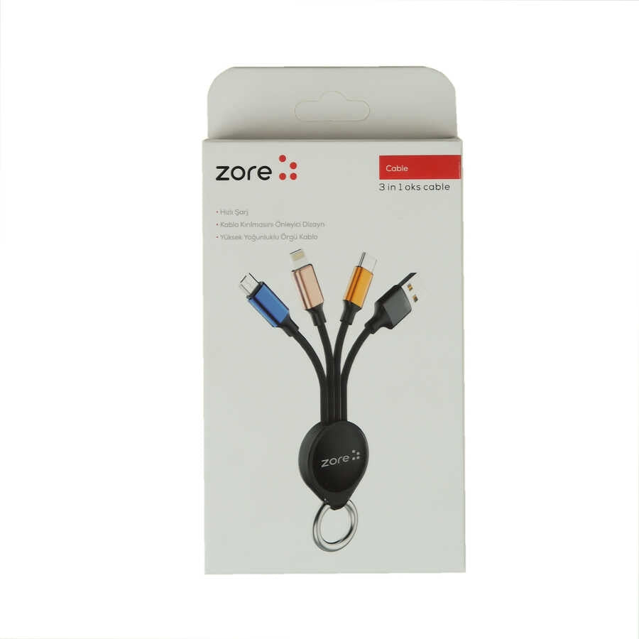 Rengareng Siyah Oks 3 In 1 USB Kablo