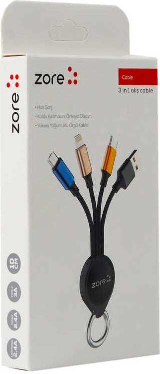 Rengareng Siyah Oks 3 In 1 USB Kablo