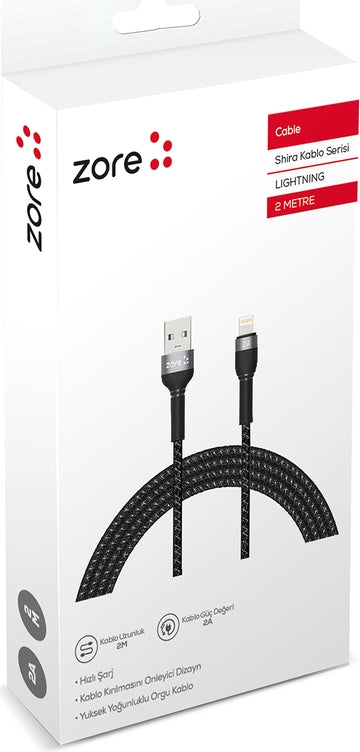 Rengareng Siyah Shira Serisi Lightning USB Kablo 2 Metre