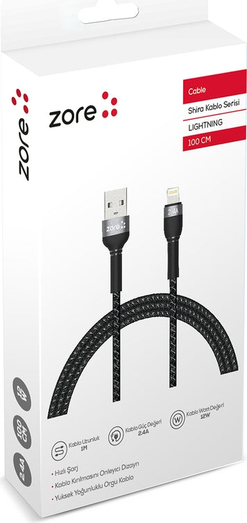Rengareng Siyah Shira Serisi Lightning USB Kablo 1 Metre