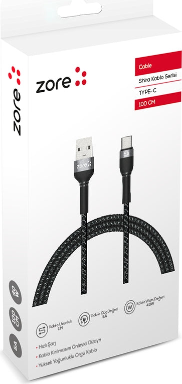 Rengareng Siyah Shira Serisi Type-C USB Kablo 1 Metre