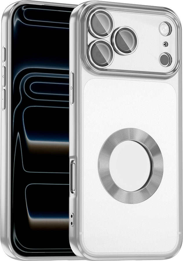 Rengareng iPhone 17 Pro Kılıf Kamera Korumalı Logo Gösteren Zore Omega Kapak - Gümüş