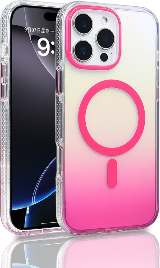 Rengareng iPhone 16 Pro Max Kılıf M-Safe Şarj Özellikli Transparan Renk Geçişli Mnc Toros Kapak - Rose Pembe