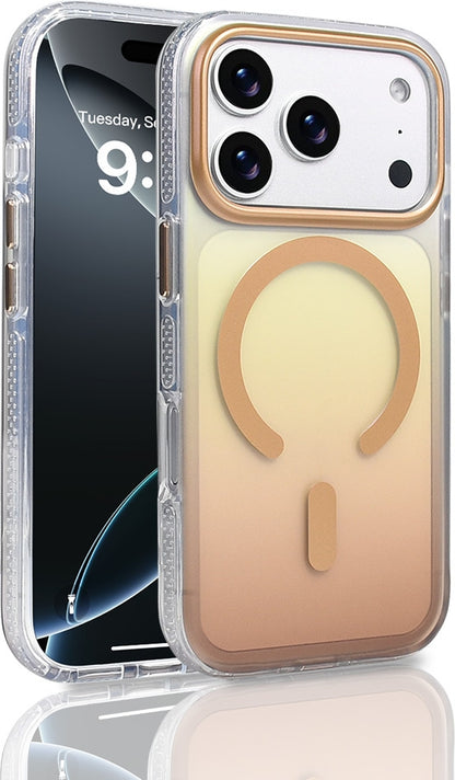 Rengareng iPhone 17 Pro Kılıf M-Safe Şarj Özellikli Transparan Renk Geçişli Mnc Toros Kapak - Gold