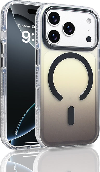 Rengareng iPhone 17 Pro Kılıf M-Safe Şarj Özellikli Transparan Renk Geçişli Mnc Toros Kapak - Gold
