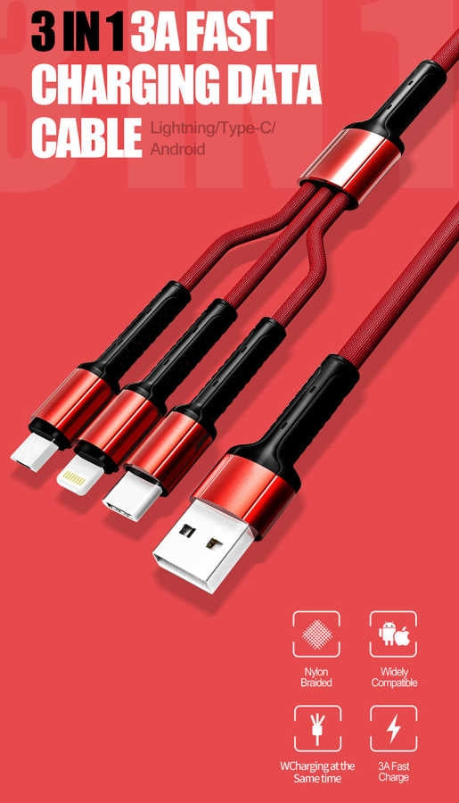 Rengareng Kırmızı LC93 3 In 1 USB Kablo