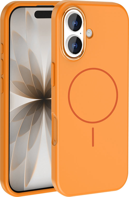Rengareng iPhone 17 Kılıf M-Safe Şarj Özellikli Metal Kamera Çerçeveli Mnc Edi Silikon Kapak - Turuncu