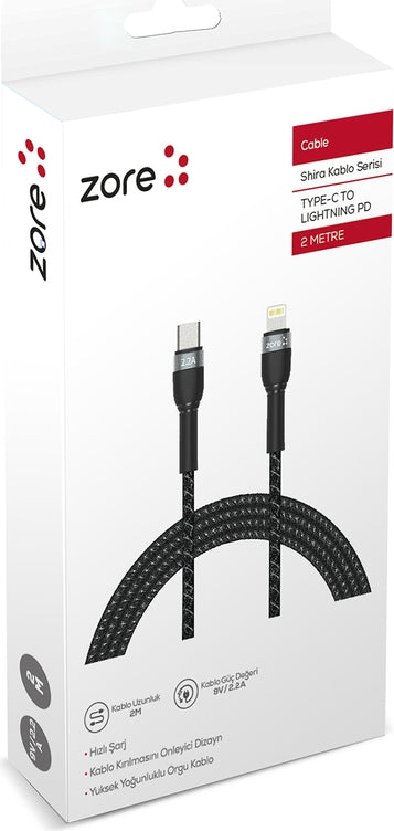 Rengareng Siyah Shira Serisi Type-C To Lightning Pd Kablo 2 Metre
