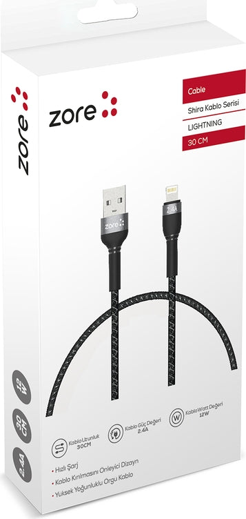 Rengareng Siyah Shira Serisi Lightning USB Kablo 30 cm
