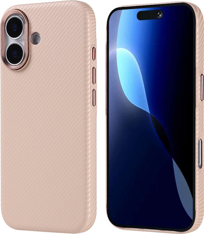Rengareng iPhone 17 Kılıf M-Safe Şarj Özellikli Karbon Fiber Görünümlü Mnc Nekst Kapak - Bej