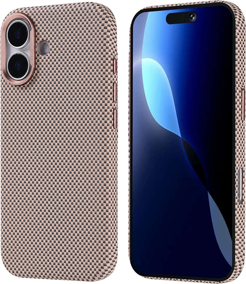 Rengareng iPhone 17 Kılıf M-Safe Şarj Özellikli Karbon Fiber Görünümlü Mnc Nekst Kapak - Bej