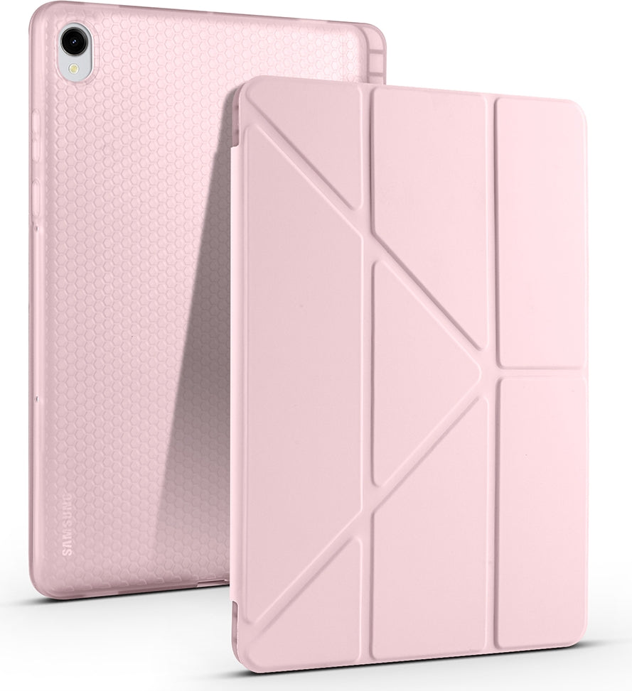 Rengareng Galaxy Tab S11 Kılıf Zore Tri Folding Kalem Bölmeli Standlı Kılıf - Rose Gold