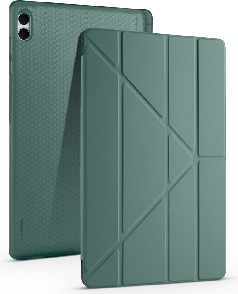 Rengareng Galaxy Tab S11 Ultra Kılıf Zore Tri Folding Kalem Bölmeli Standlı Kılıf - Koyu Yeşil