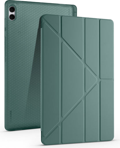 Rengareng Galaxy Tab S11 Ultra Kılıf Zore Tri Folding Kalem Bölmeli Standlı Kılıf - Koyu Yeşil
